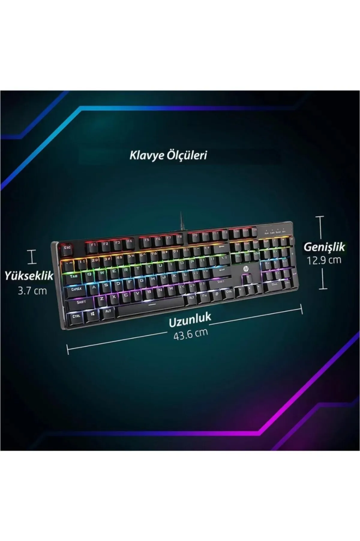 Hp Gk100f Mekanik Gaming Klavye, Kablolu Klavye Modern Tasarım Türkçe Q Klavye Rgb Işıklı